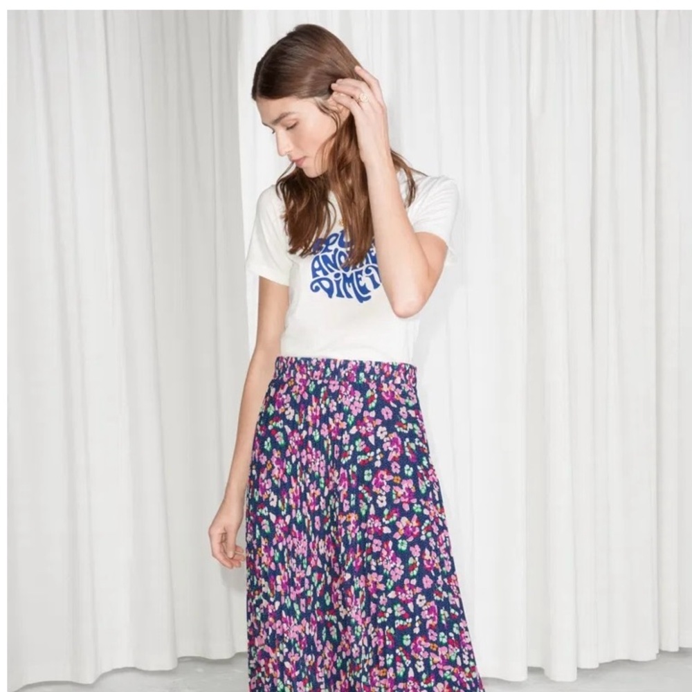 & Other Stories Navy Floral Midi Skirt
